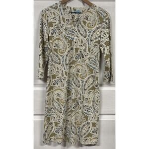 J. McLaughlin Taupe Carly Paisley V Neck Catalina Cloth Dress Size Medium